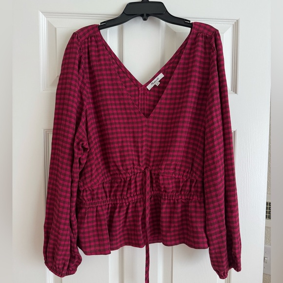 Madewell Crinkled V-Neck Peplum Top in Plaid-like new condition, size XL - Picture 6 of 12